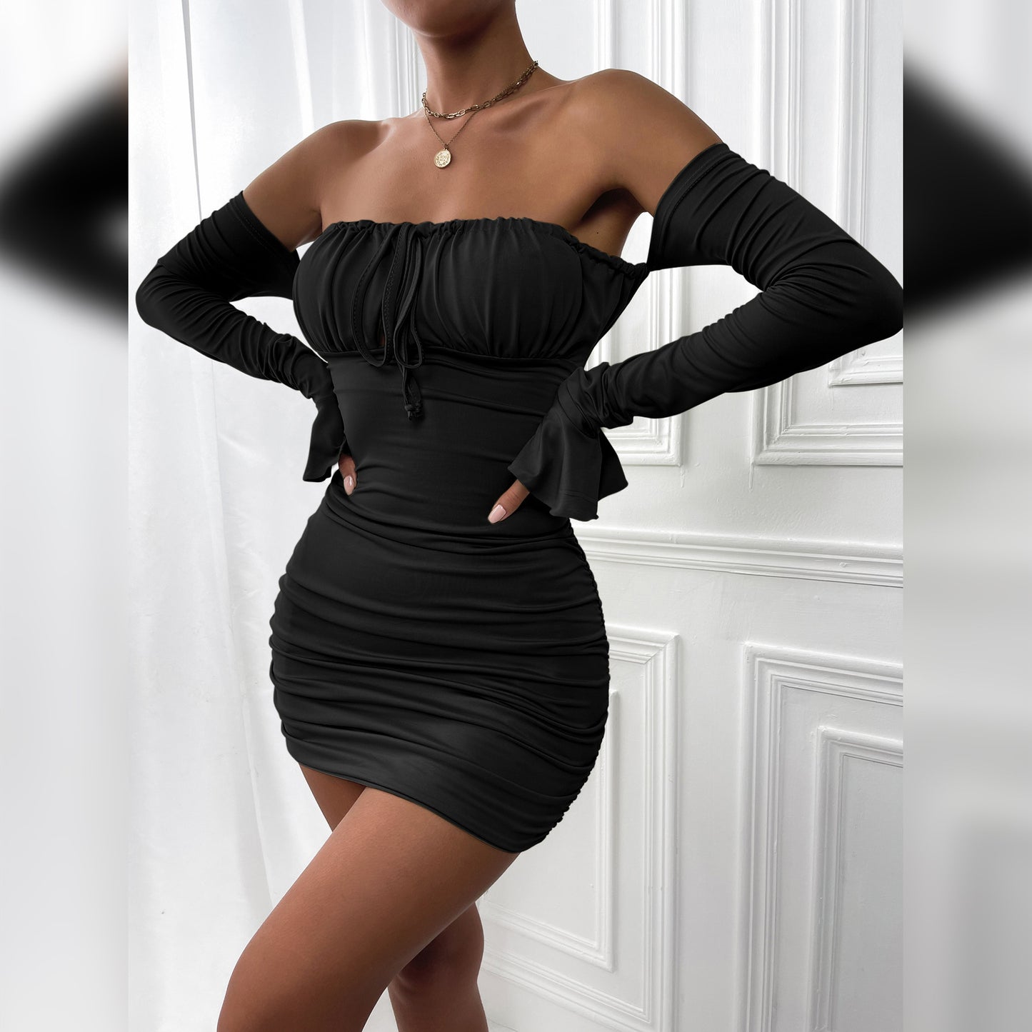 Fashion Slim Off-shoulder Long Sleeve Dress Sexy