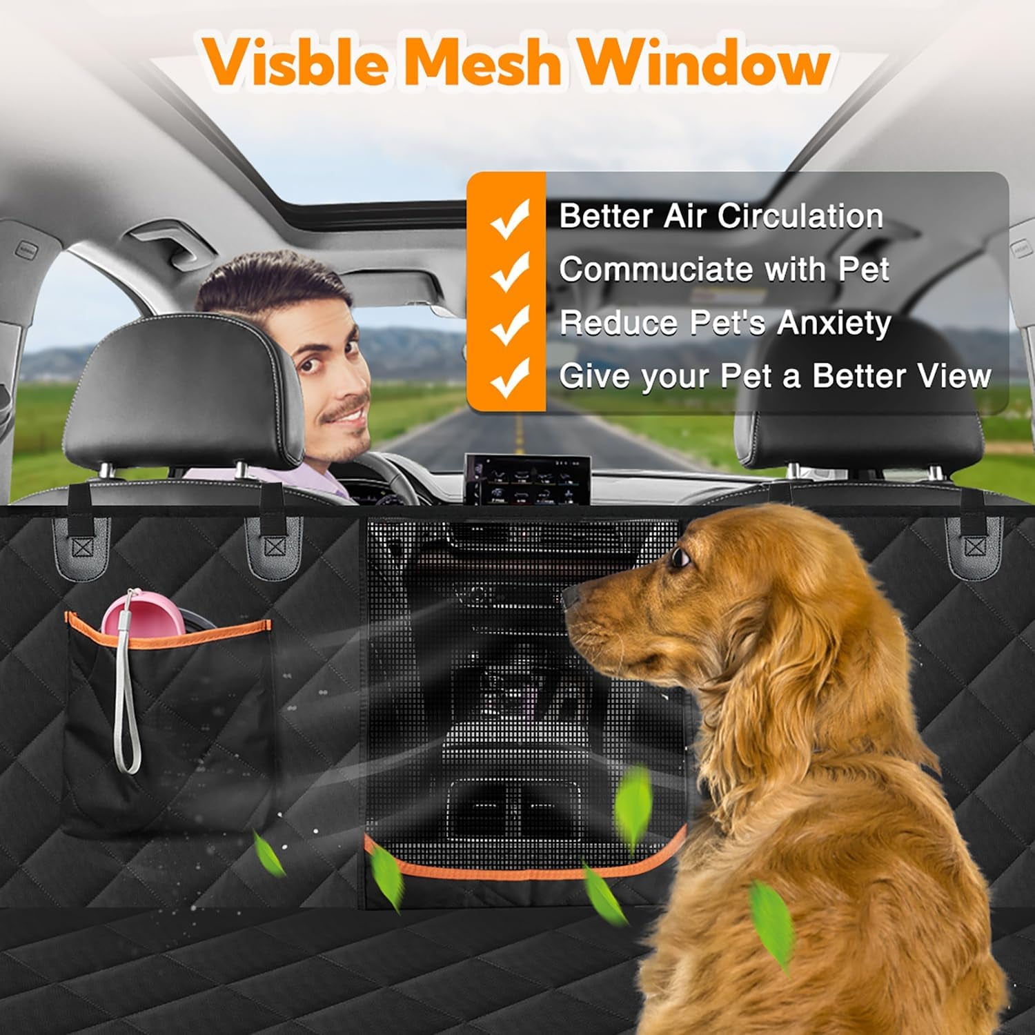 Dog Car Seat Cover for Back Seat, 100% Waterproof Dog Car Hammock with Mesh Window, Anti-Scratch Nonslip Durable Soft Pet Dog Seat Cover for Cars Trucks and SUV