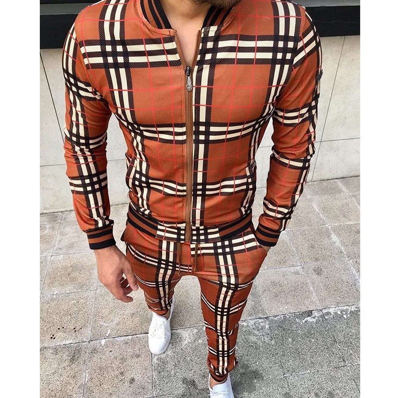 Men's Patchwork Grid Tracksuit