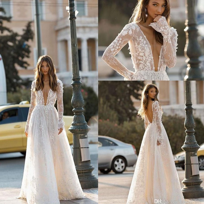 Lace Long Sleeve Women's Wedding Dress