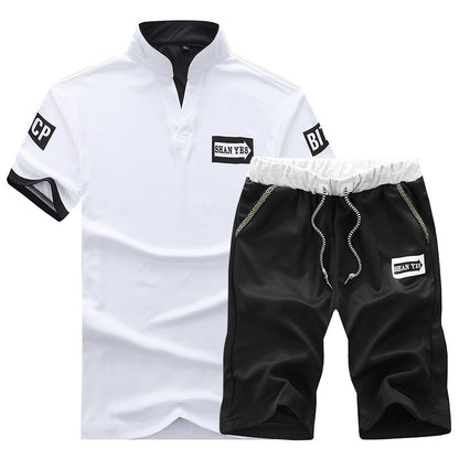 Men'S Short-Sleeved V-Neck Casual Suit T-Shirt Sports Outdoor New Men'S Short-Sleeved Two-Piece Suit