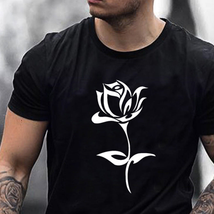 European And American Fashion Brand Men S Rose Print T Shirt