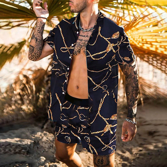 Floral Shirt Beach Two Piece Suit New Fashion Men Sets