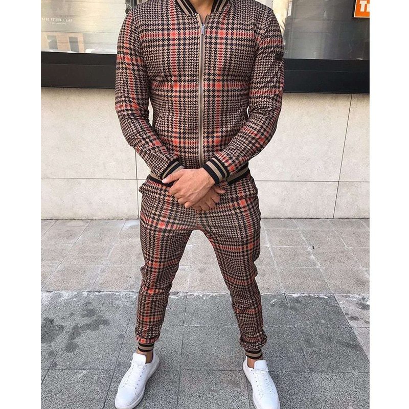 Men's Patchwork Grid Tracksuit