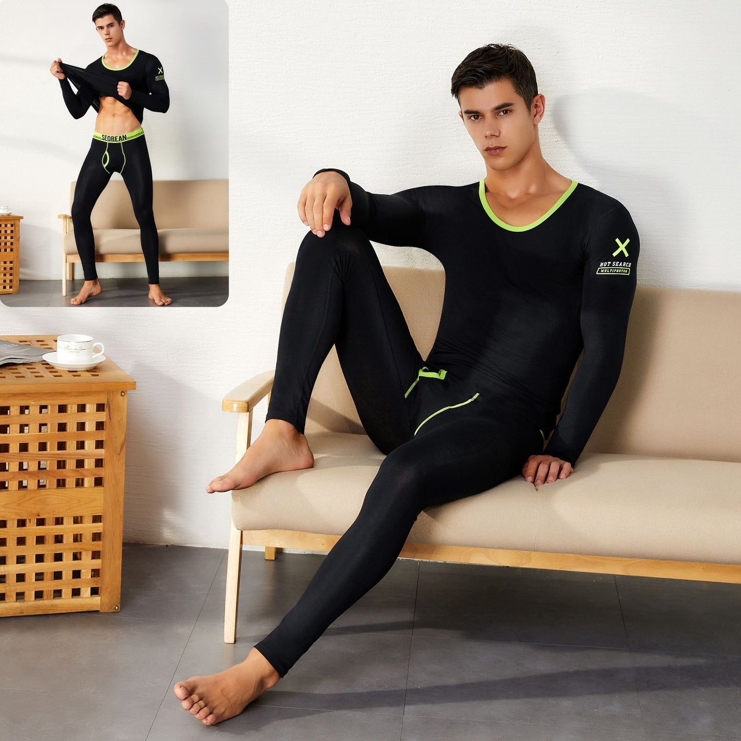 Men's Pure Cotton Thermal Underwear Suit Basic Long Johns