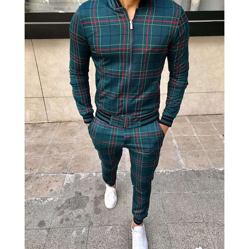 Men's Patchwork Grid Tracksuit