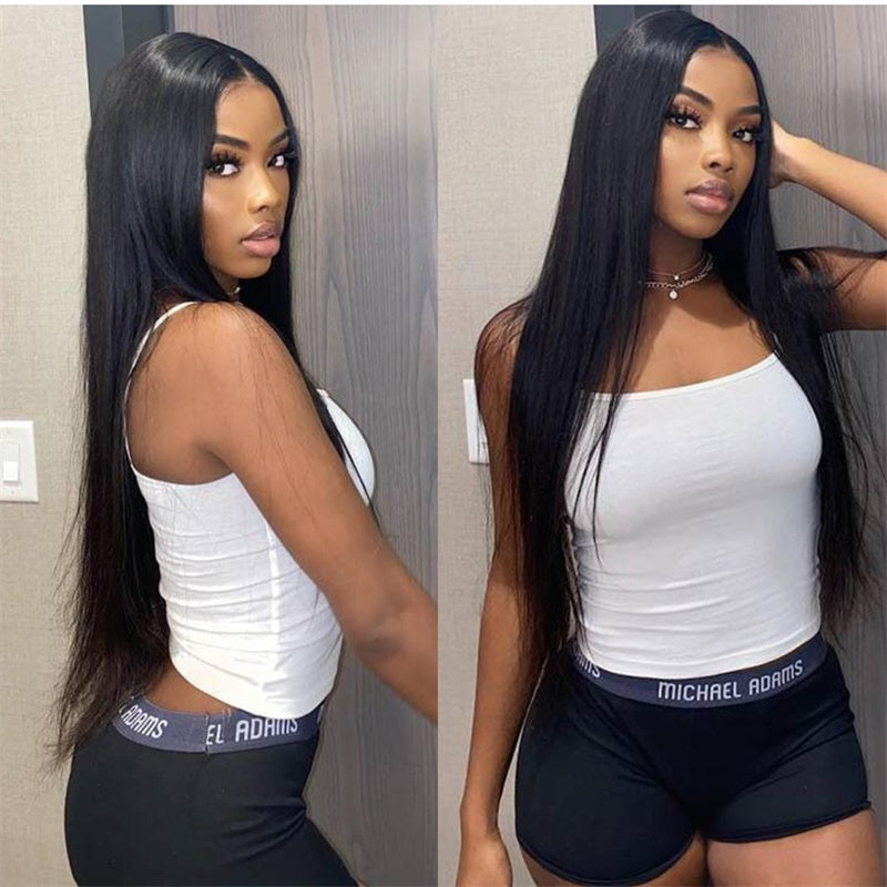 Women's Simple Human Hair Straight Wig