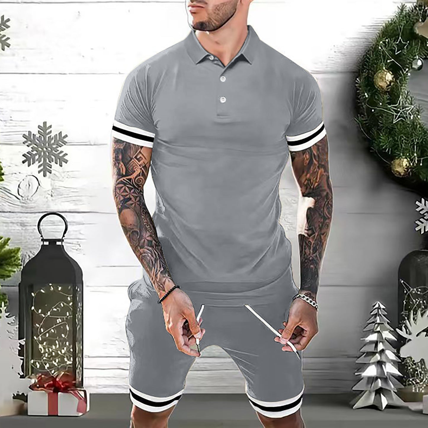 Mens Short Sets 2 Piece Outfits Polo Shirt Fashion Summer Tracksuits Casual Set Short Sleeve And Shorts Set For Men