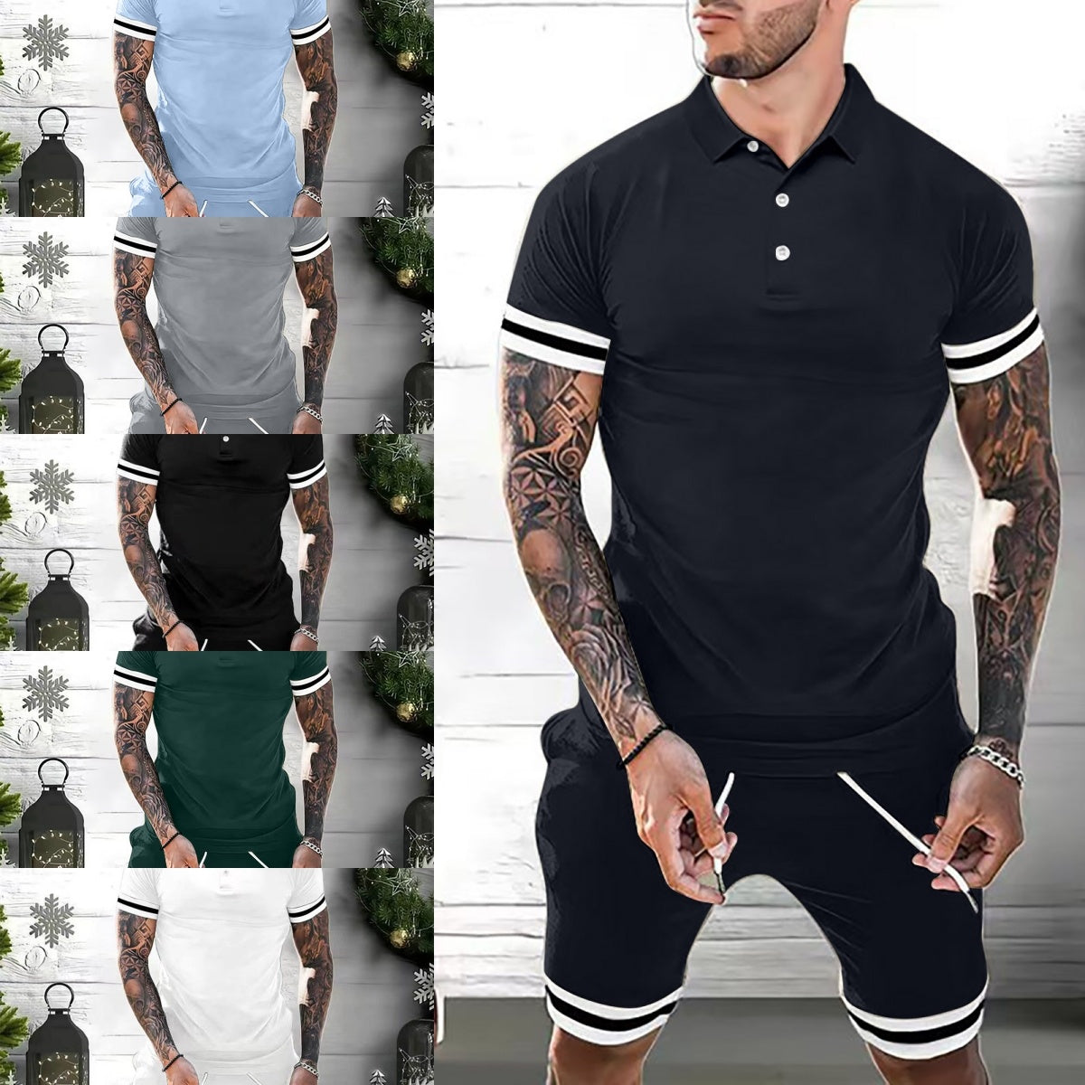 Mens Short Sets 2 Piece Outfits Polo Shirt Fashion Summer Tracksuits Casual Set Short Sleeve And Shorts Set For Men