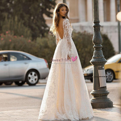 Lace Long Sleeve Women's Wedding Dress