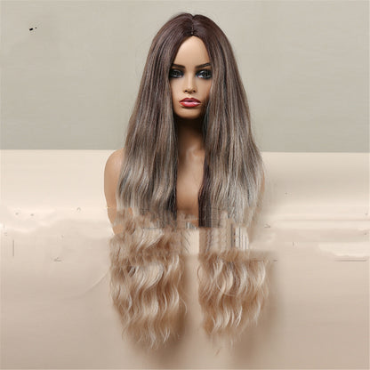 Medium Brown to Blonde Gradient Long Curly Hair Wig for Women