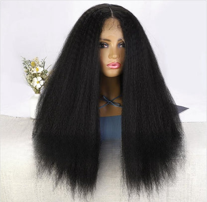 Women's Front Lace Yaki Straight Hair 1341 Synthetic Wigs T Part Lace