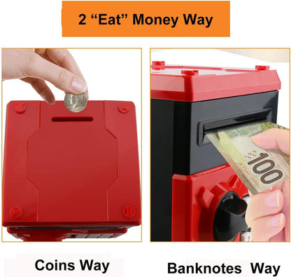 Cartoon Piggy Bank Cash Coin Can Password Electronic Money Bank Safe Saving Box ATM Bank Safe Locks Black Red Smart Voice Prompt Money Piggy Box (Red)