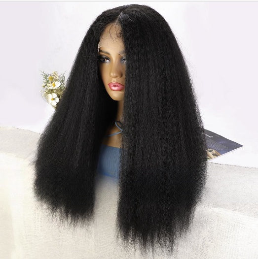 Women's Front Lace Yaki Straight Hair 1341 Synthetic Wigs T Part Lace