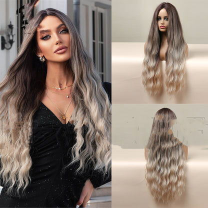 Medium Brown to Blonde Gradient Long Curly Hair Wig for Women